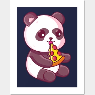 Cute panda eating pizza Posters and Art